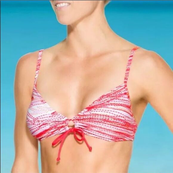 Athleta red pink and orange Zanzibar Scrunch Tie Bikini Top - Picture 2 of 4